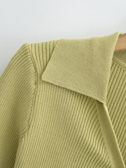 Knitted Cardigan French V neck Sunken Stripe Slim Fit Knitted Cardigan