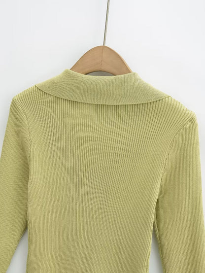 Knitted Cardigan French V neck Sunken Stripe Slim Fit Knitted Cardigan