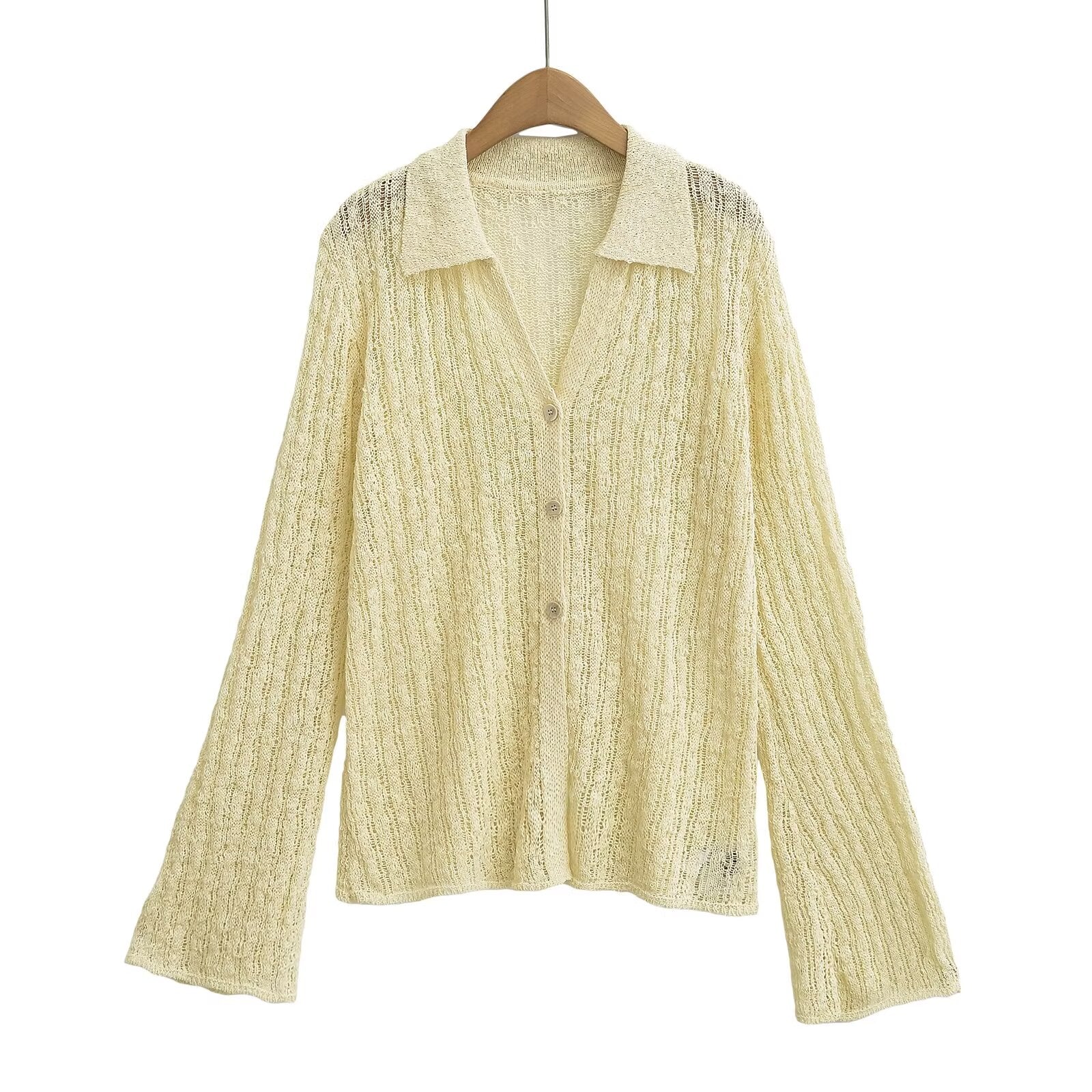 Long Sleeve Top French Polo Collar Knitted Cardigan Gentle Elegant Top
