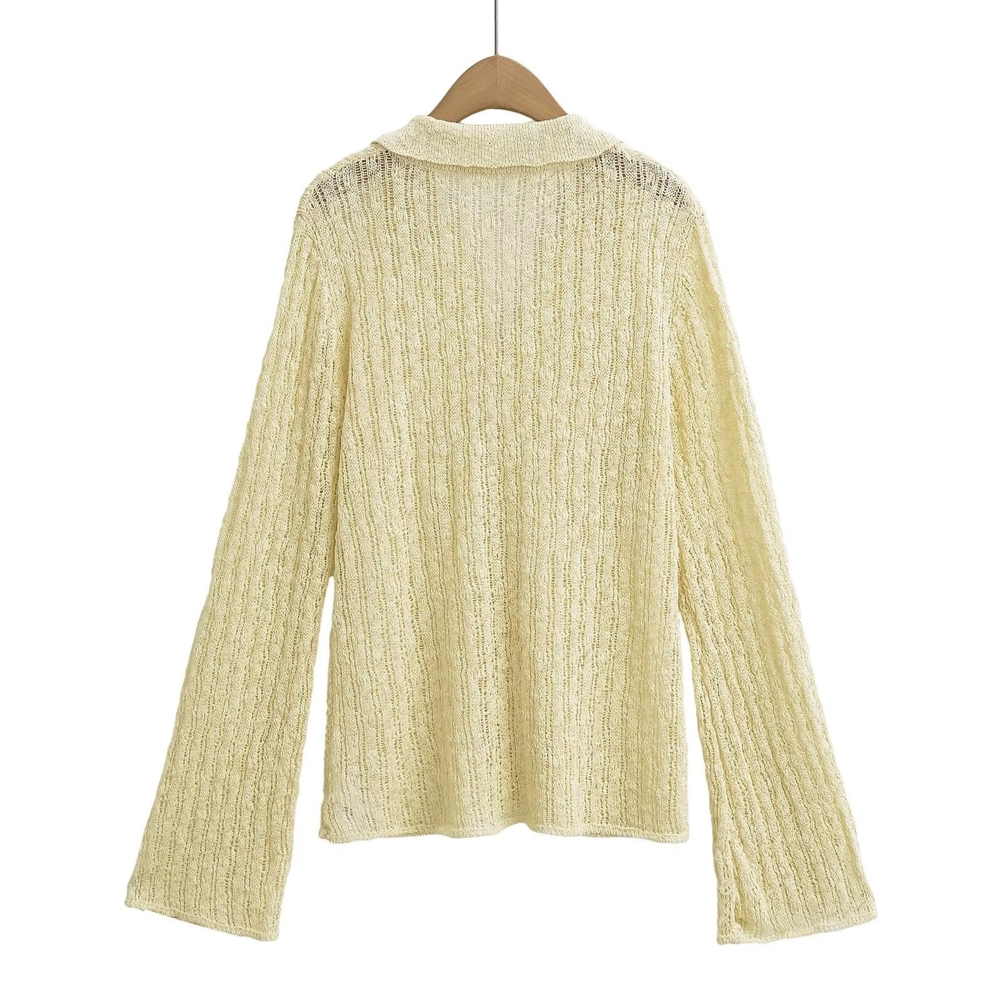 Long Sleeve Top French Polo Collar Knitted Cardigan Gentle Elegant Top