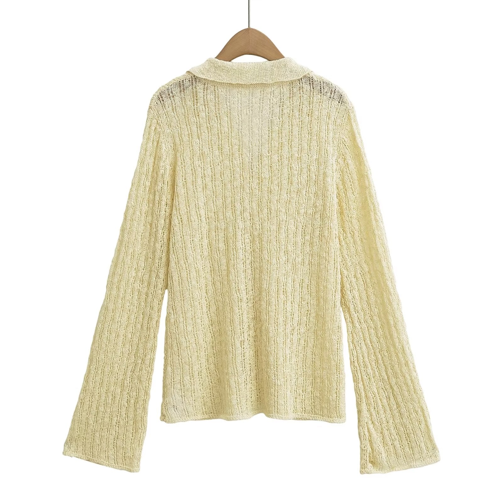 Long Sleeve Top French Polo Collar Knitted Cardigan Gentle Elegant Top