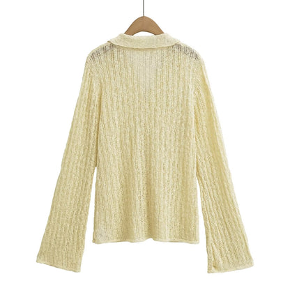 Long Sleeve Top French Polo Collar Knitted Cardigan Gentle Elegant Top