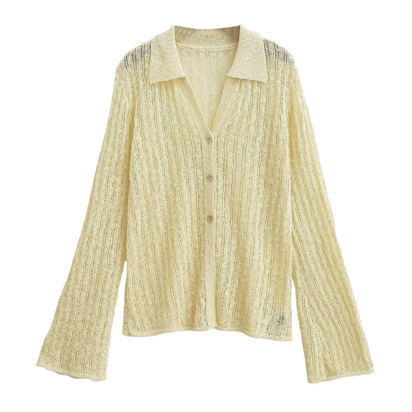 Long Sleeve Top French Polo Collar Knitted Cardigan Gentle Elegant Top