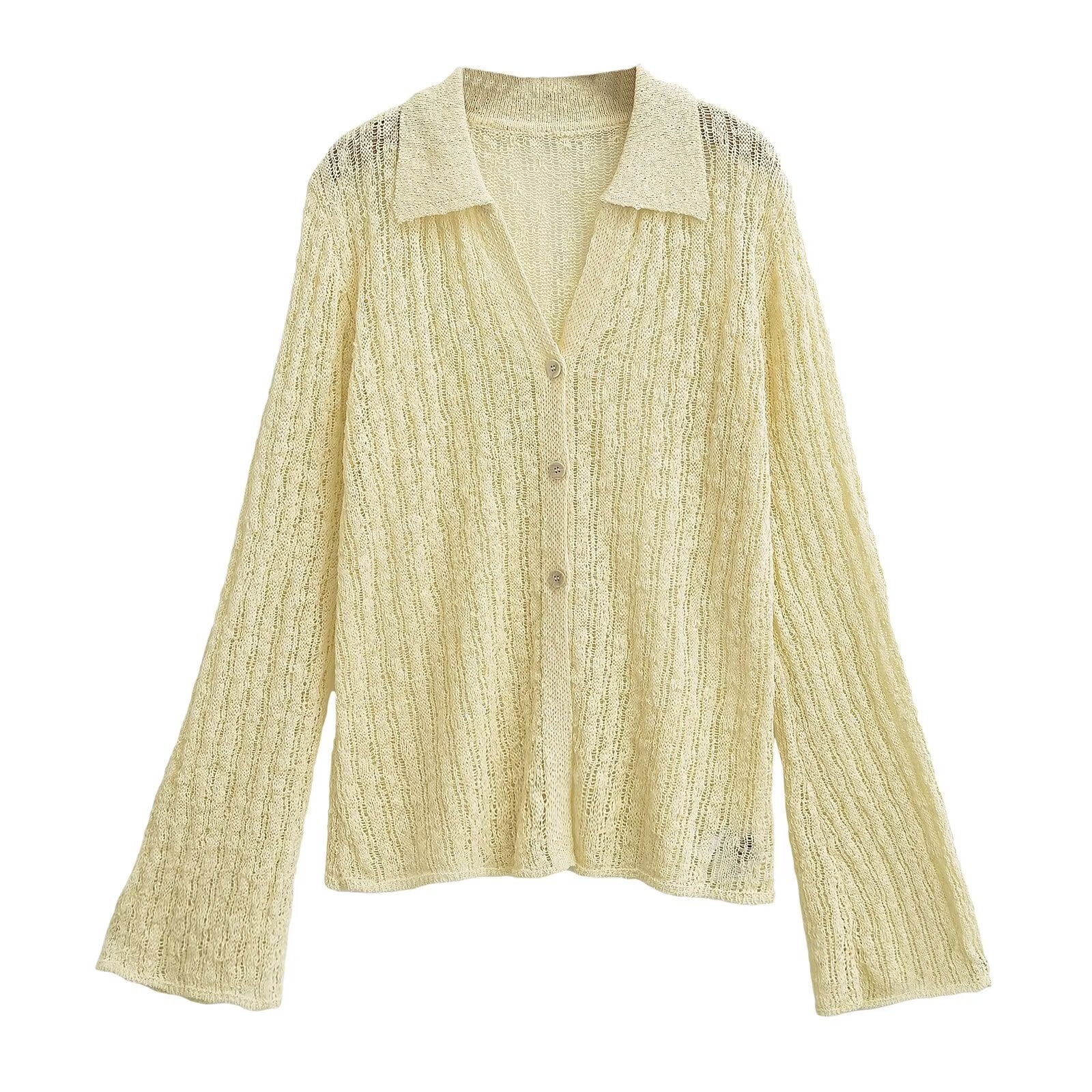 Long Sleeve Top French Polo Collar Knitted Cardigan Gentle Elegant Top
