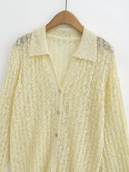 Long Sleeve Top French Polo Collar Knitted Cardigan Gentle Elegant Top