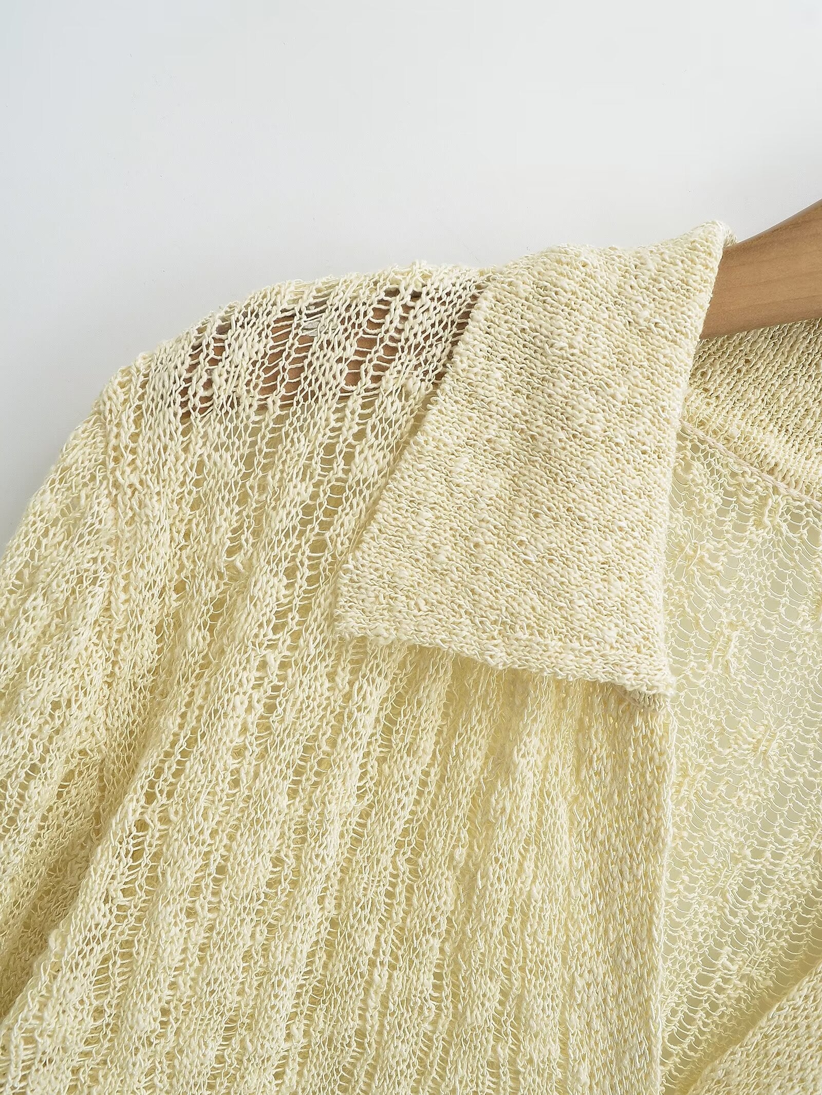 Long Sleeve Top French Polo Collar Knitted Cardigan Gentle Elegant Top