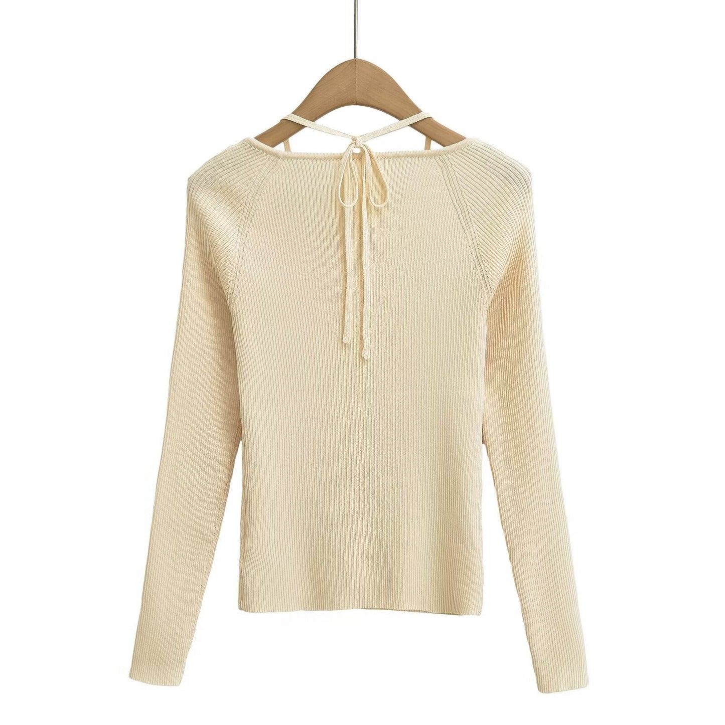 Knitted Cardigan Halter Design V neck Slim Fit Buttoned Cardigan