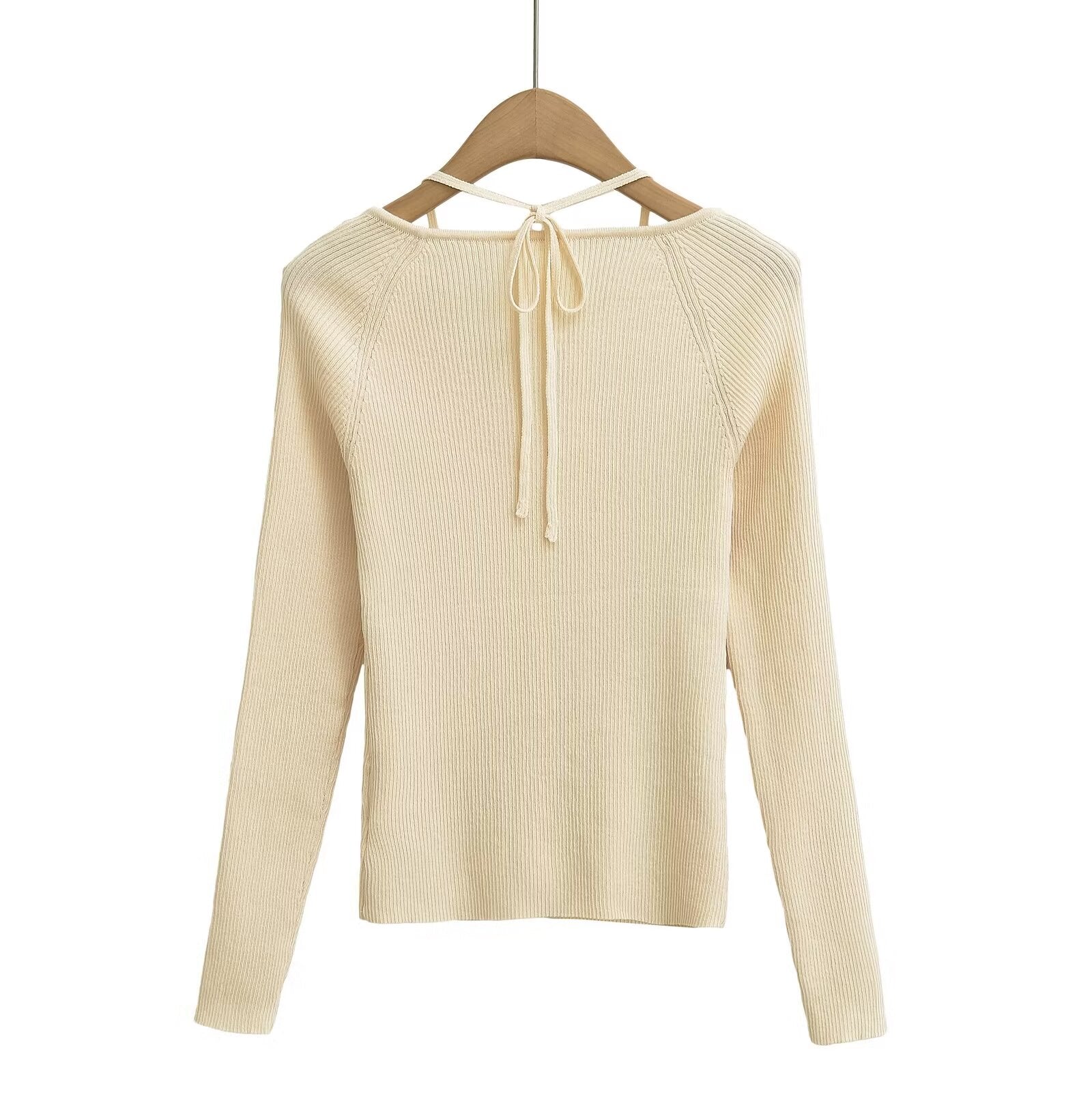 Knitted Cardigan Halter Design V neck Slim Fit Buttoned Cardigan