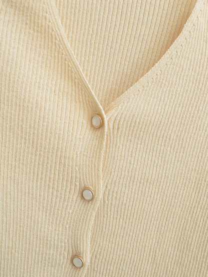 Knitted Cardigan Halter Design V neck Slim Fit Buttoned Cardigan