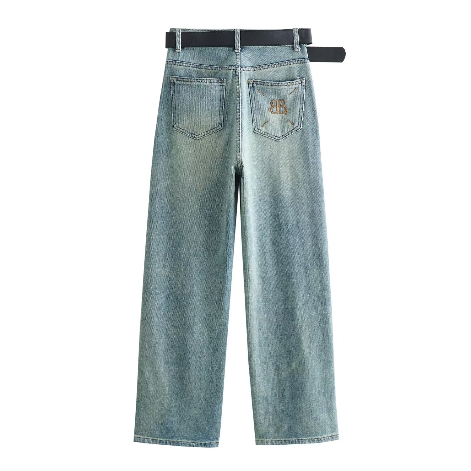 Butterfly Light Blue Chopsticks Pants Elastic Straight Jeans Korean Slimming Mopping Casual Pants