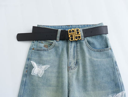 Butterfly Light Blue Chopsticks Pants Elastic Straight Jeans Korean Slimming Mopping Casual Pants