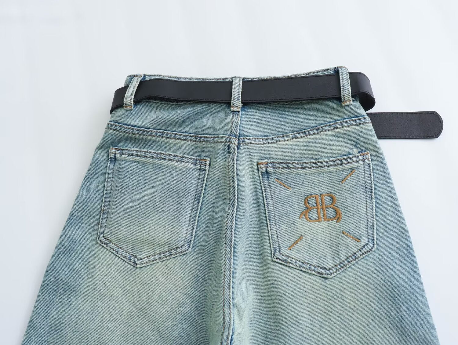 Butterfly Light Blue Chopsticks Pants Elastic Straight Jeans Korean Slimming Mopping Casual Pants