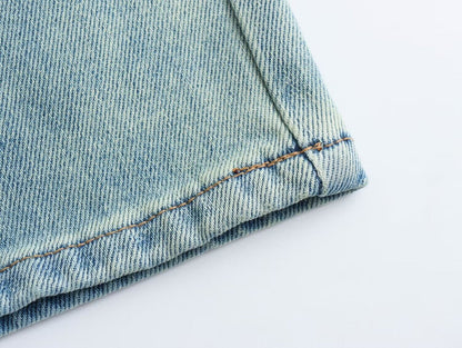 Butterfly Light Blue Chopsticks Pants Elastic Straight Jeans Korean Slimming Mopping Casual Pants