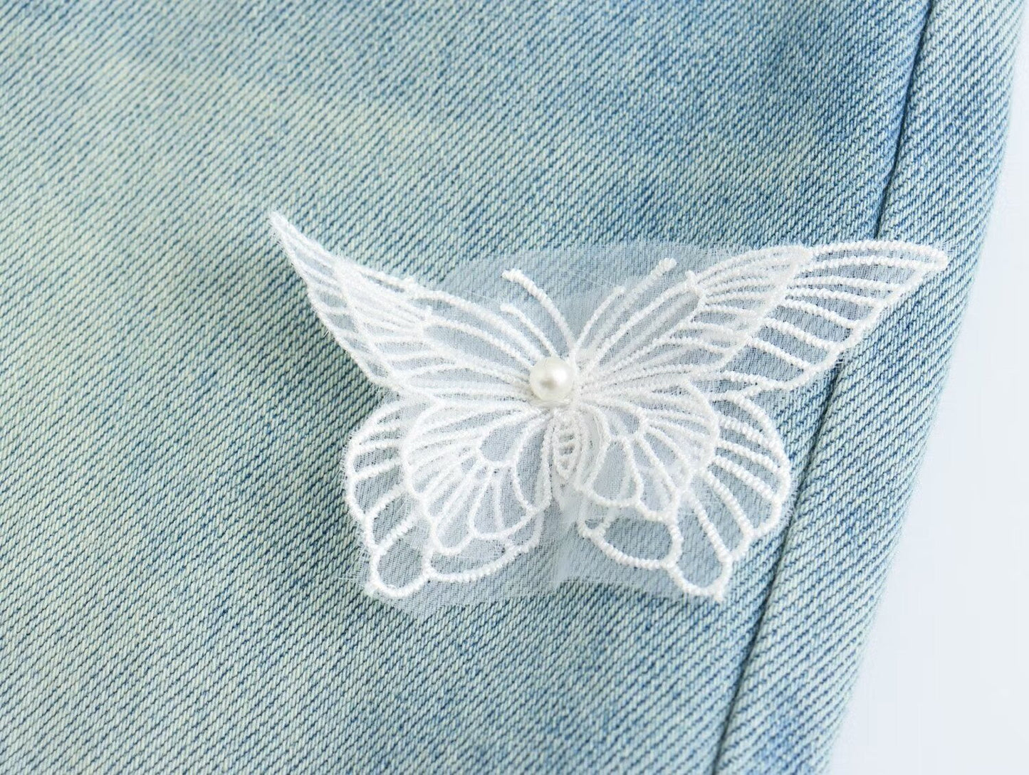 Butterfly Light Blue Chopsticks Pants Elastic Straight Jeans Korean Slimming Mopping Casual Pants