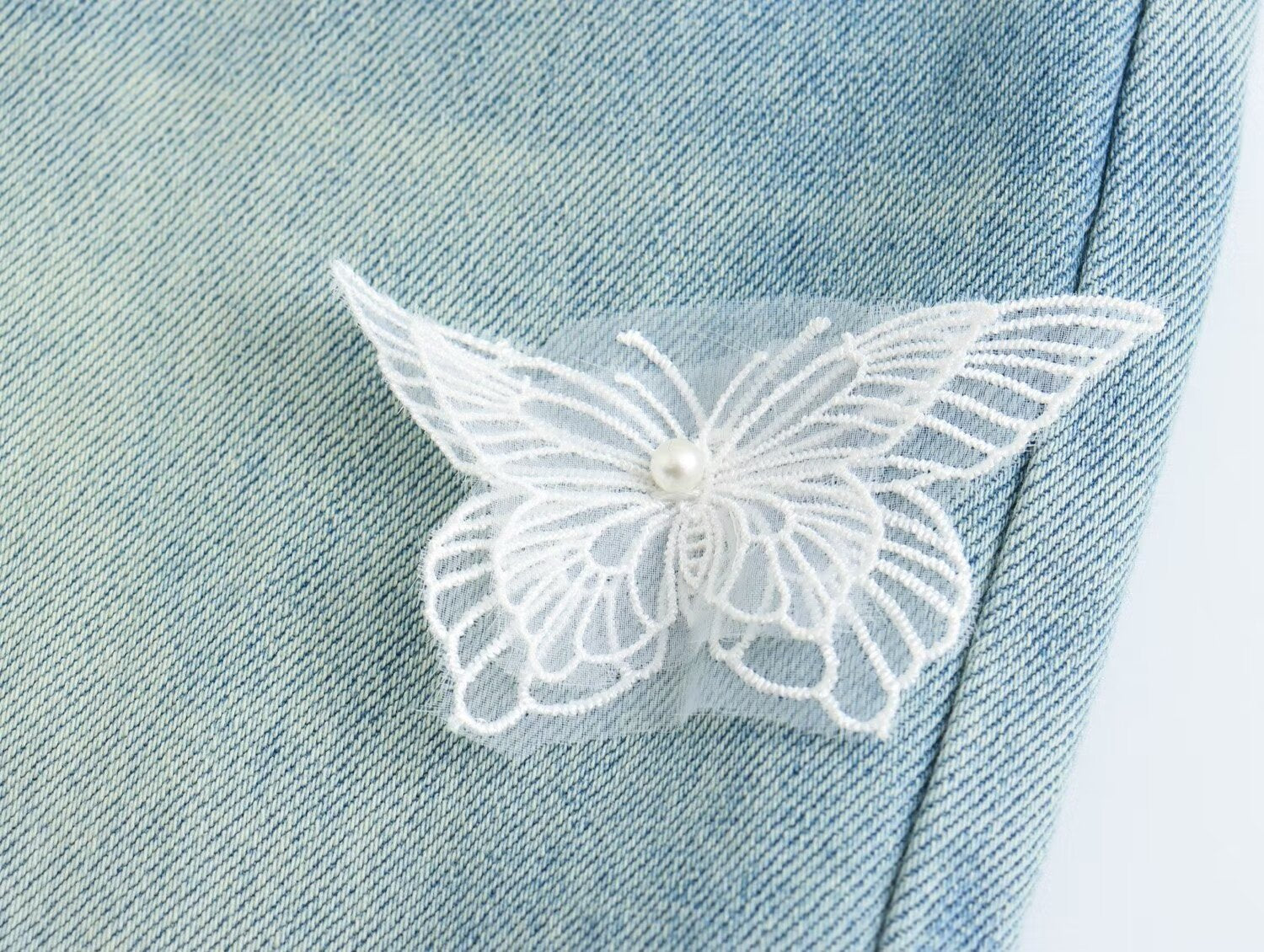 Butterfly Light Blue Chopsticks Pants Elastic Straight Jeans Korean Slimming Mopping Casual Pants