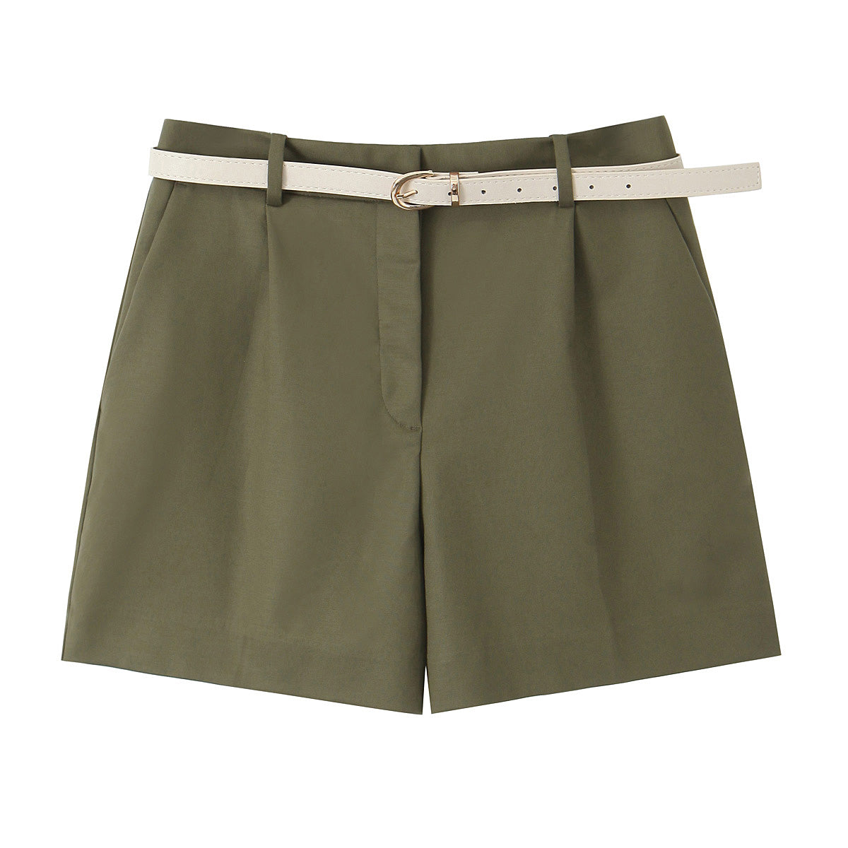 Women Clothing Summer Office Casual With Belt Pleated Wide Leg Shorts.