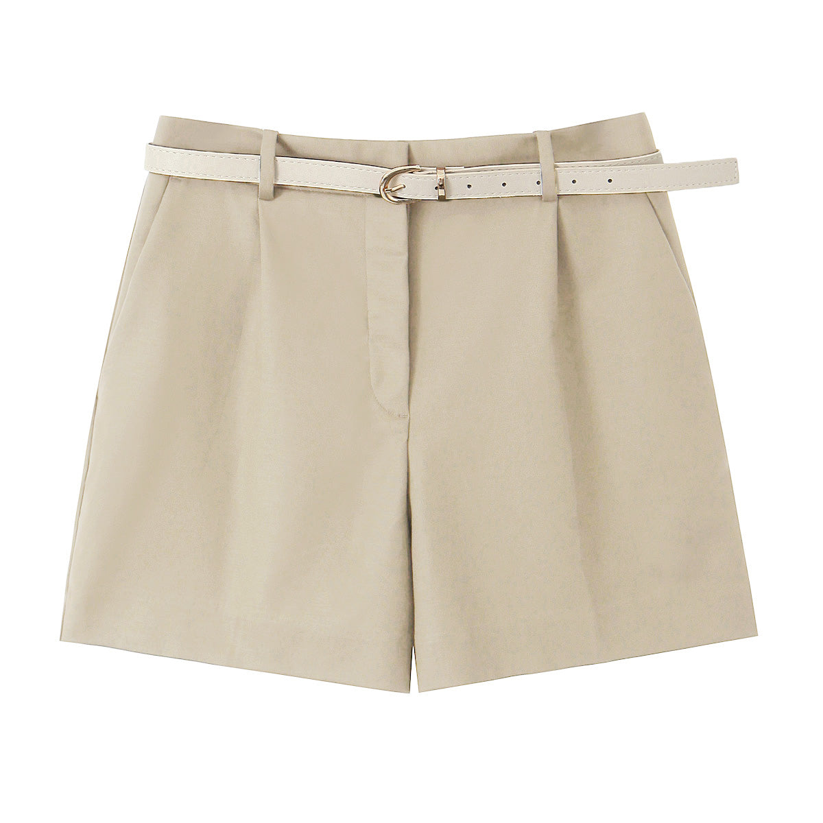 Women Clothing Summer Office Casual With Belt Pleated Wide Leg Shorts.