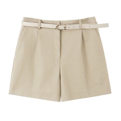 Women Clothing Summer Office Casual With Belt Pleated Wide Leg Shorts.