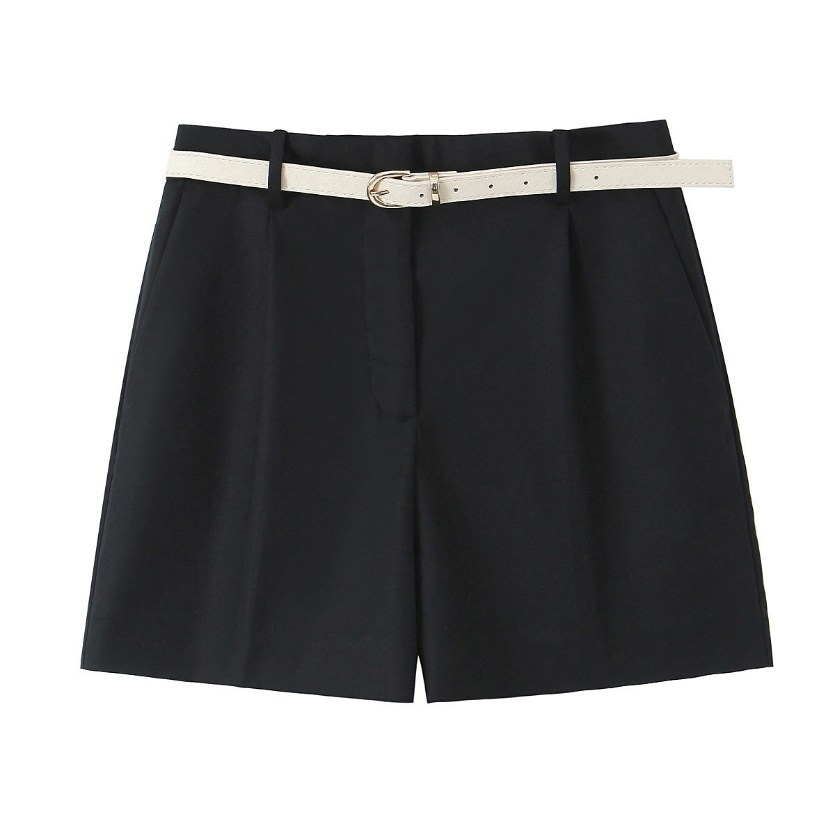 Women Clothing Summer Office Casual With Belt Pleated Wide Leg Shorts.