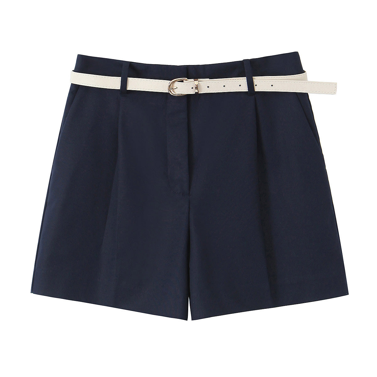 Women Clothing Summer Office Casual With Belt Pleated Wide Leg Shorts.
