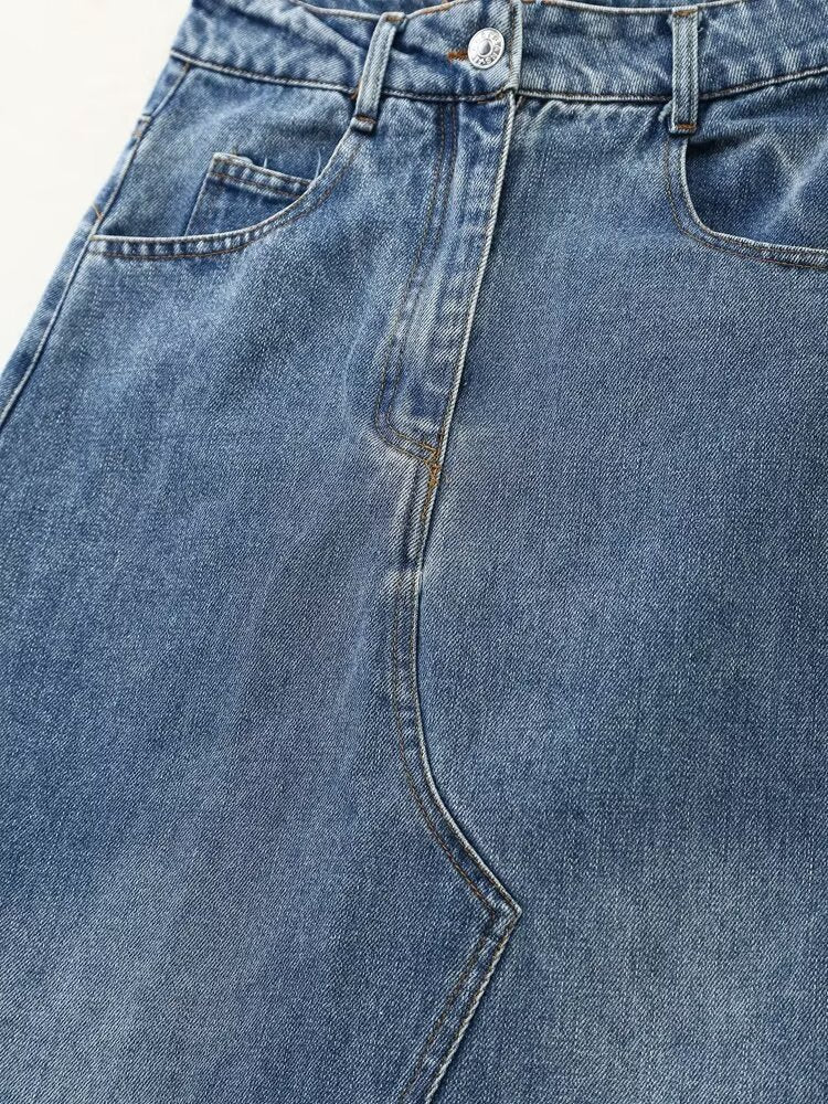Spring Women Clothing Street Split Denim Skirt