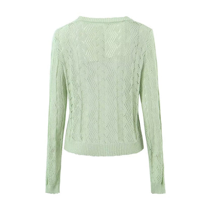  Crocheted Knitted Cardigan V neck Slim Sun Protection Clothing Top