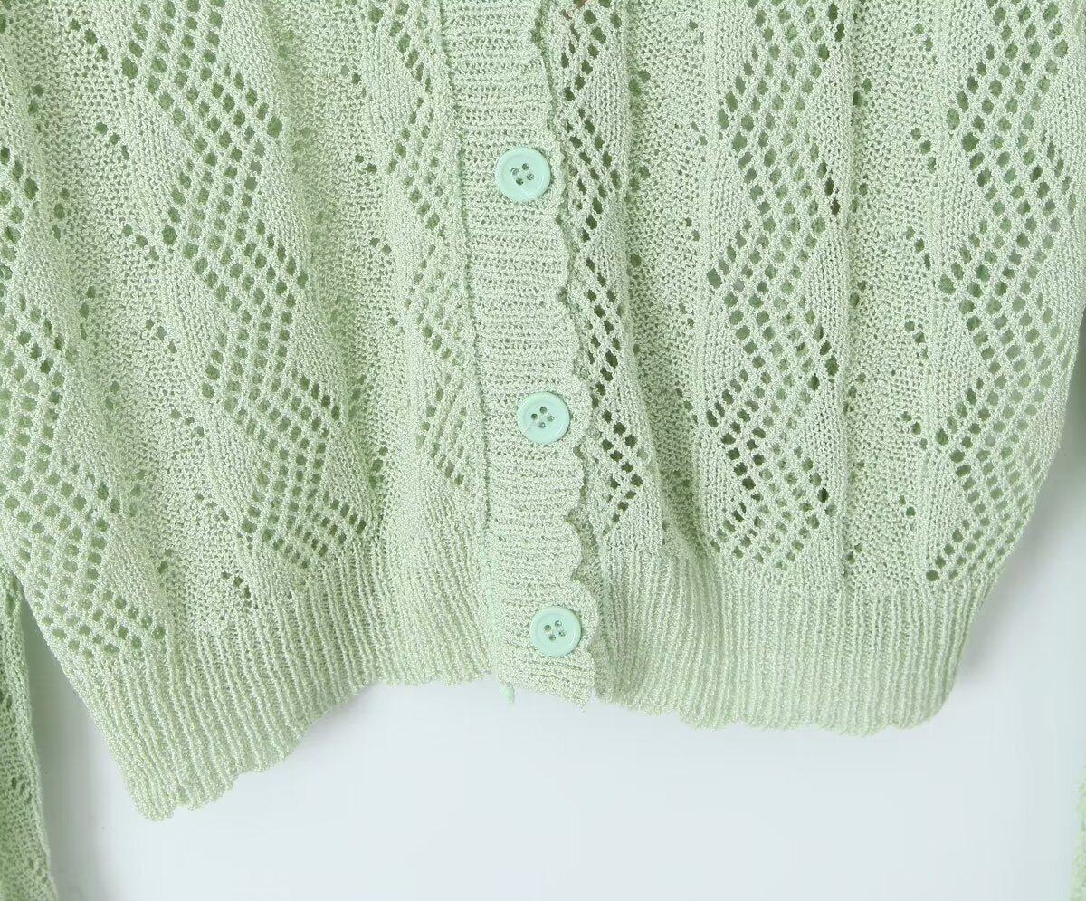  Crocheted Knitted Cardigan V neck Slim Sun Protection Clothing Top