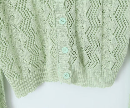  Crocheted Knitted Cardigan V neck Slim Sun Protection Clothing Top