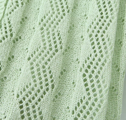  Crocheted Knitted Cardigan V neck Slim Sun Protection Clothing Top