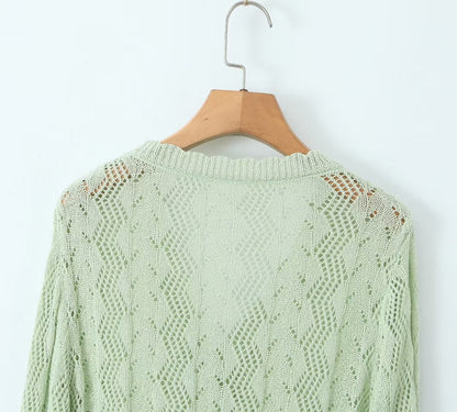  Crocheted Knitted Cardigan V neck Slim Sun Protection Clothing Top
