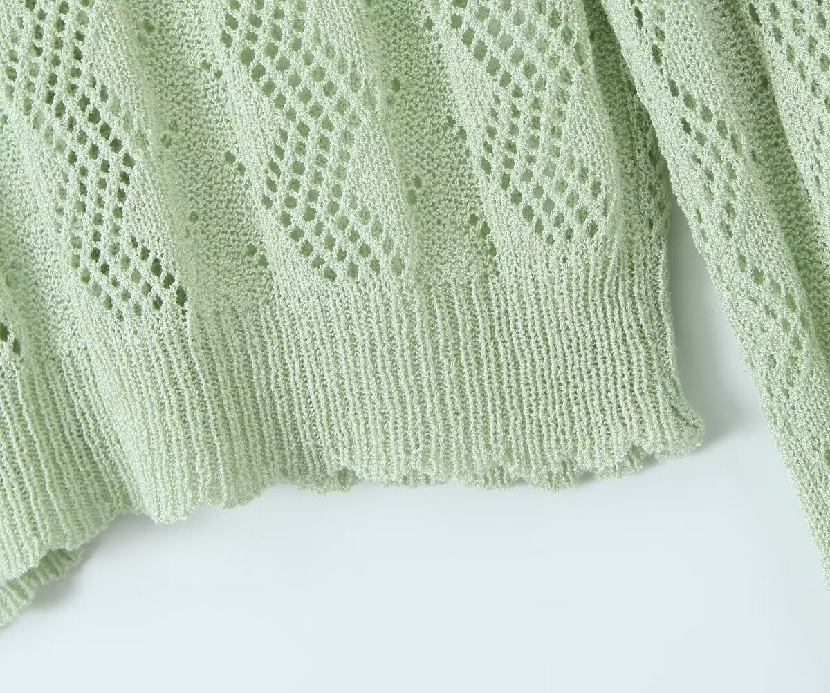  Crocheted Knitted Cardigan V neck Slim Sun Protection Clothing Top