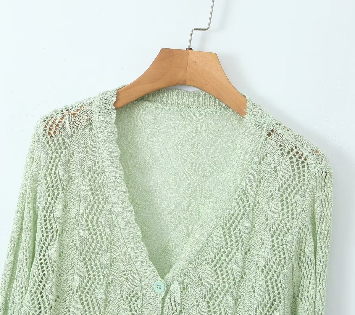  Crocheted Knitted Cardigan V neck Slim Sun Protection Clothing Top