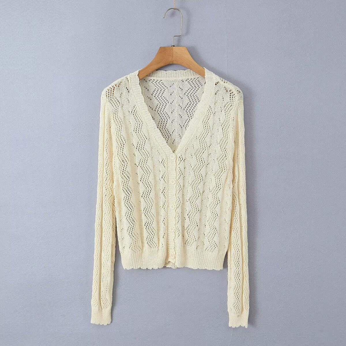  Crocheted Knitted Cardigan V neck Slim Sun Protection Clothing Top
