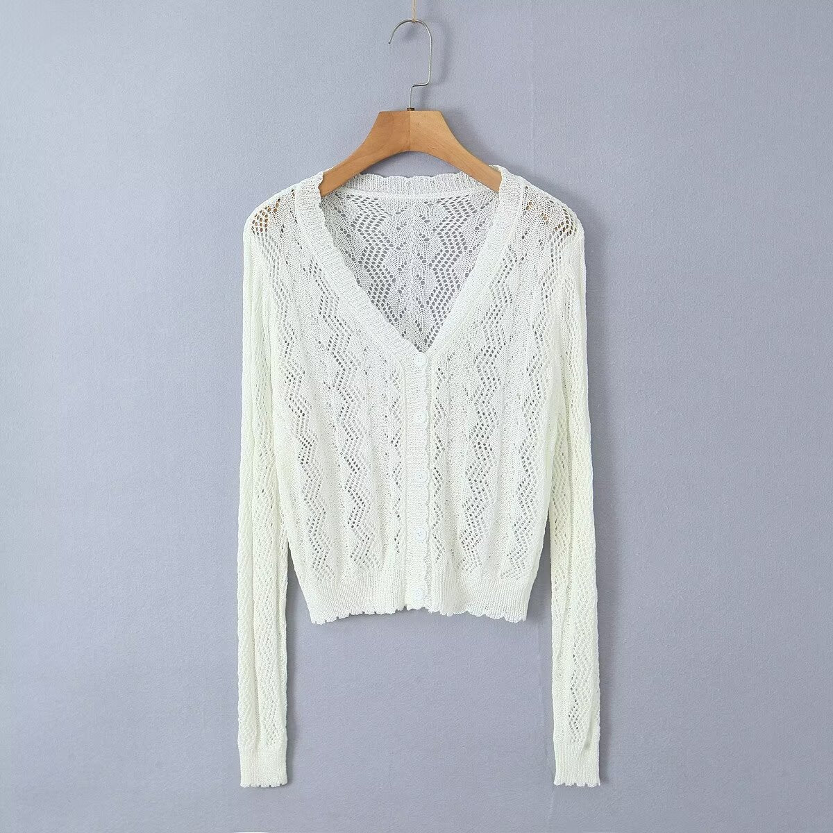  Crocheted Knitted Cardigan V neck Slim Sun Protection Clothing Top