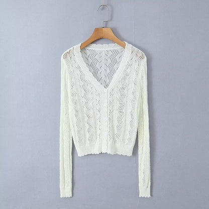  Crocheted Knitted Cardigan V neck Slim Sun Protection Clothing Top