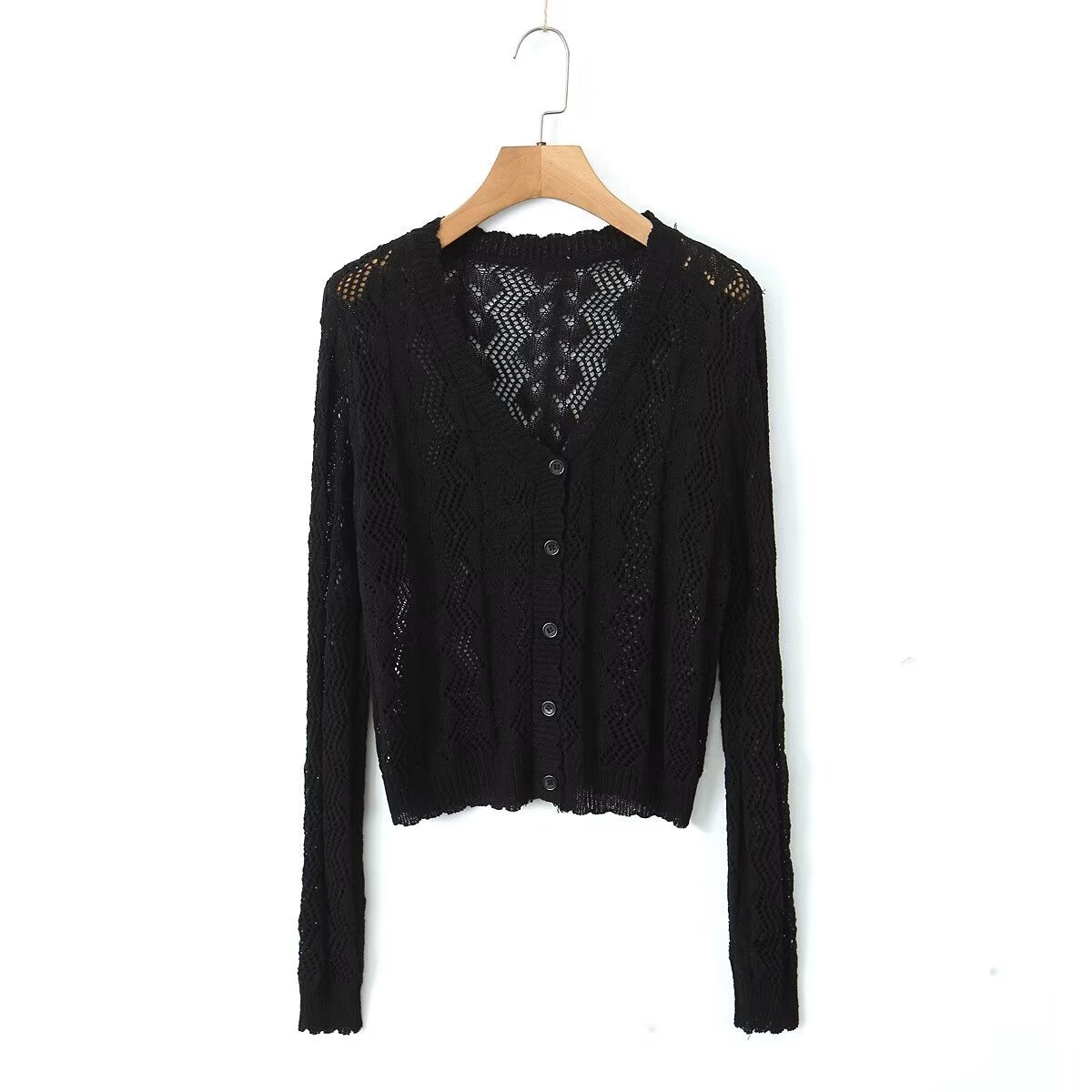  Crocheted Knitted Cardigan V neck Slim Sun Protection Clothing Top