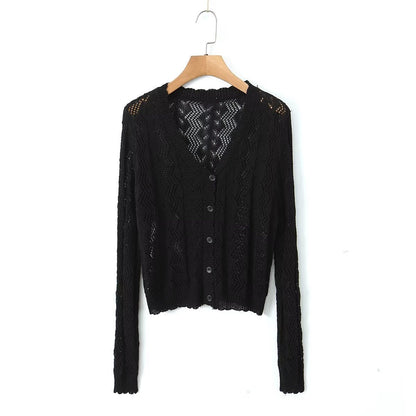  Crocheted Knitted Cardigan V neck Slim Sun Protection Clothing Top