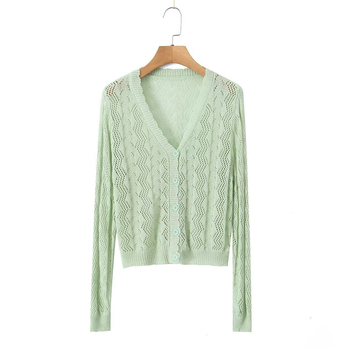  Crocheted Knitted Cardigan V neck Slim Sun Protection Clothing Top