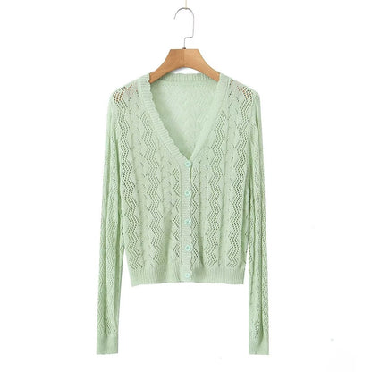  Crocheted Knitted Cardigan V neck Slim Sun Protection Clothing Top