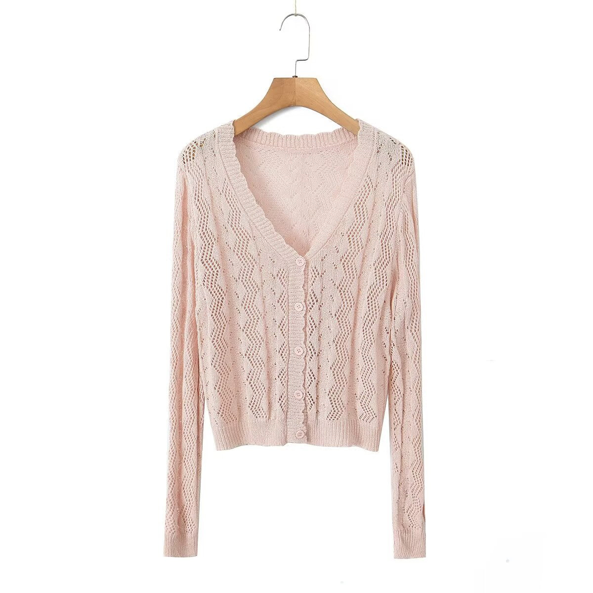  Crocheted Knitted Cardigan V neck Slim Sun Protection Clothing Top