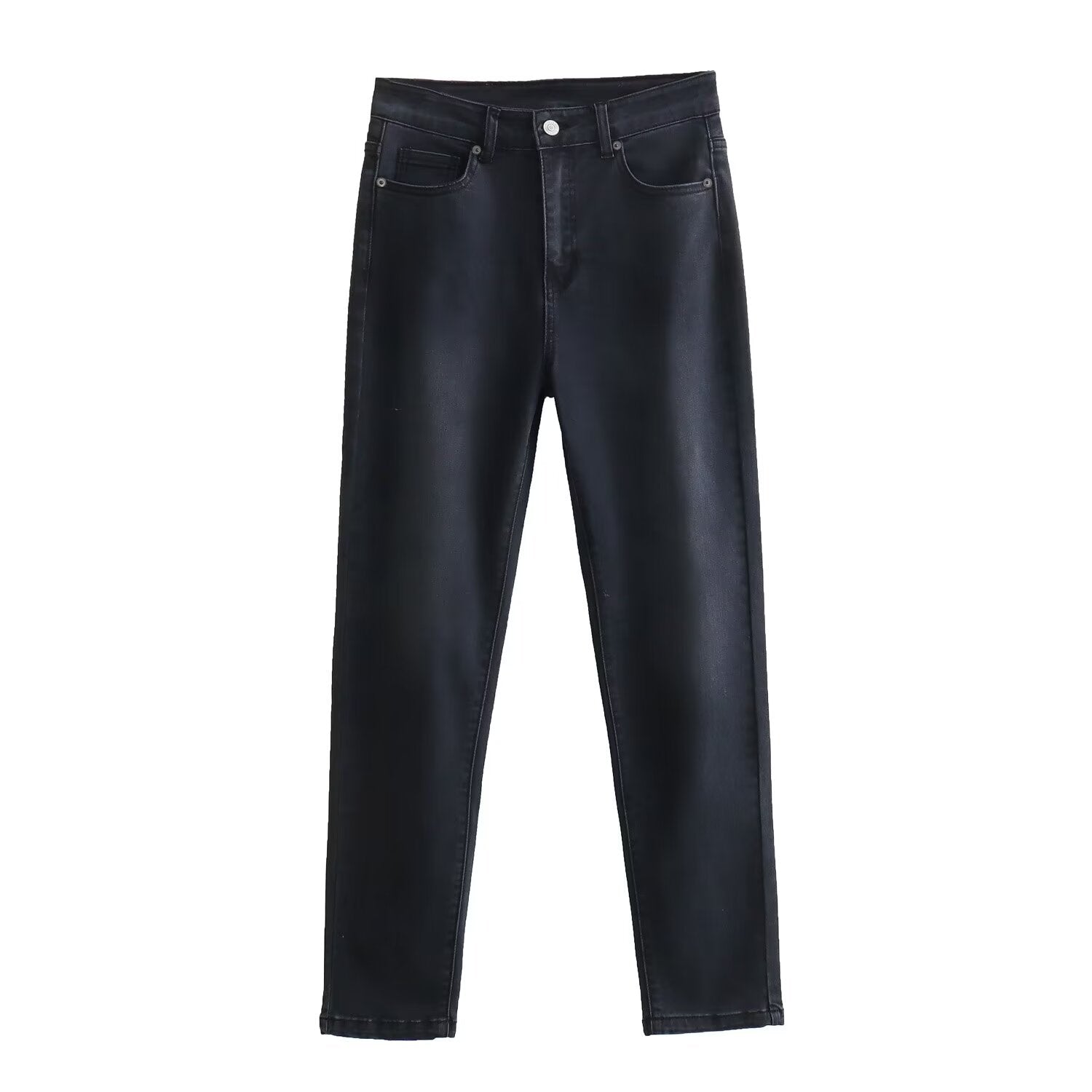 High Waist Springs Women Slimming Pockets Retro Skinny Trousers Jeans.
