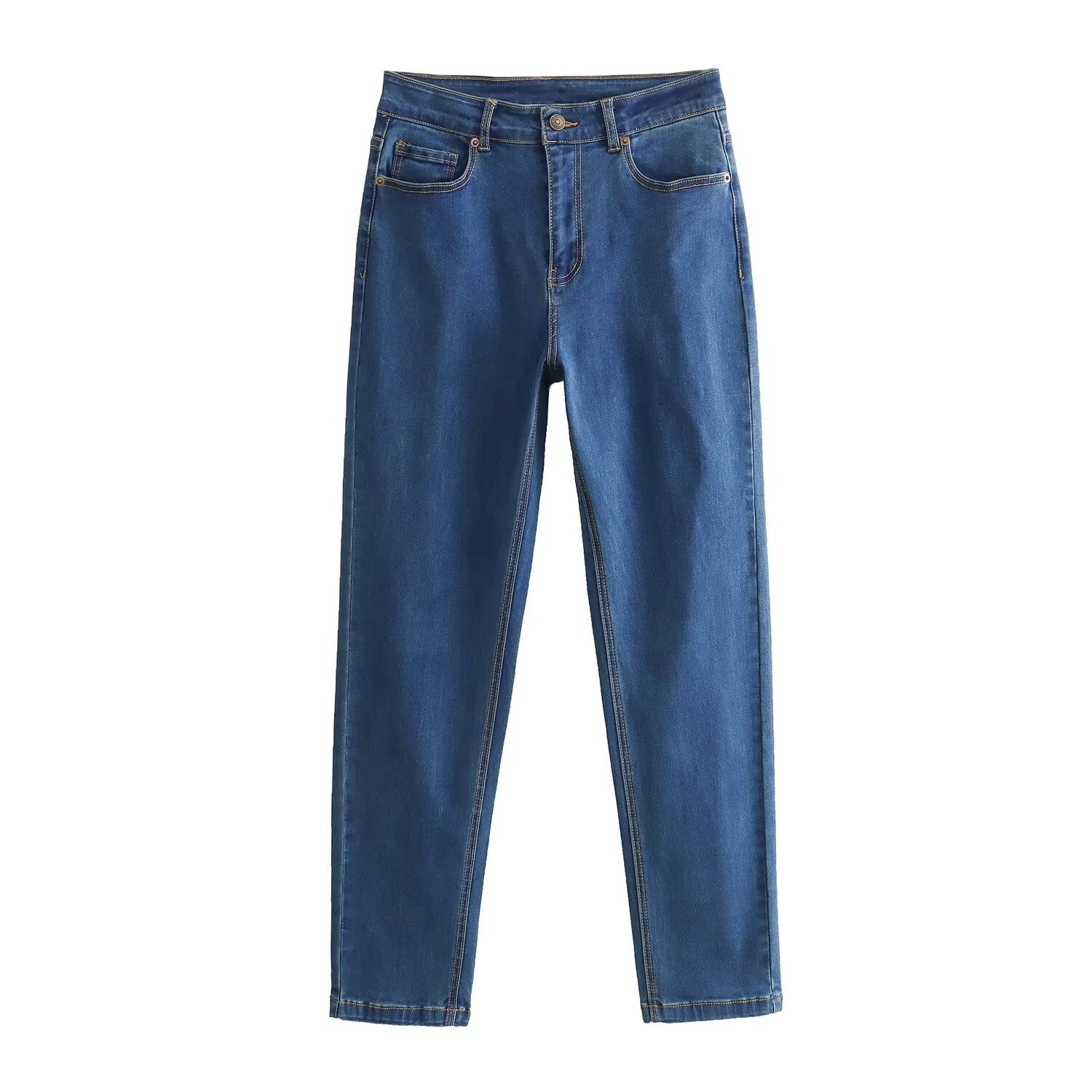 High Waist Springs Women Slimming Pockets Retro Skinny Trousers Jeans.