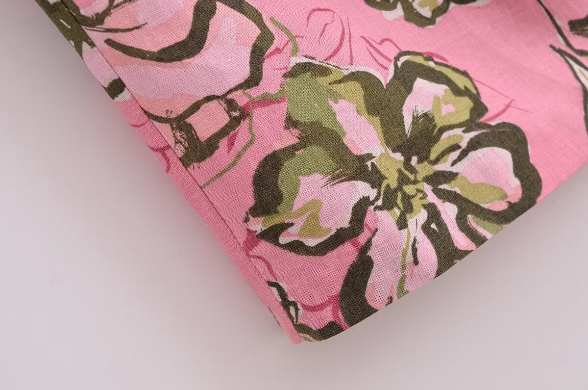 Women Cut Out Dress French Linen Blend Hollow Out Printed Summer Style