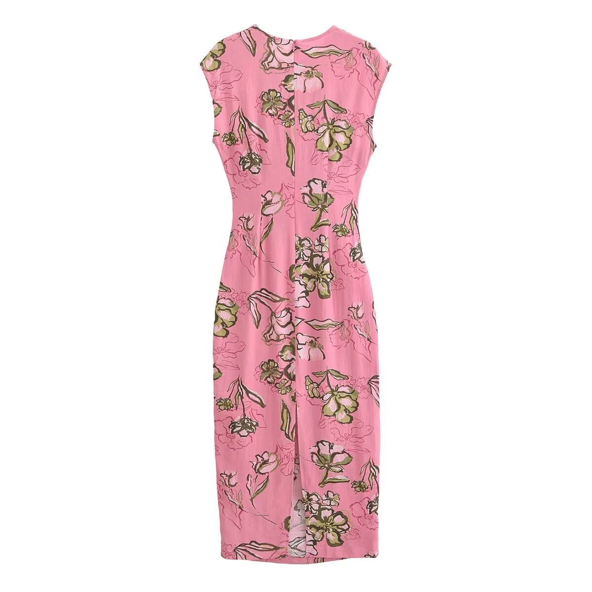 Women Cut Out Dress French Linen Blend Hollow Out Printed Summer Style