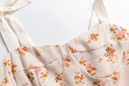 Spring French Sexy Beige Bottom Small Floral White Strap Zipper Slim Fit Base Strap