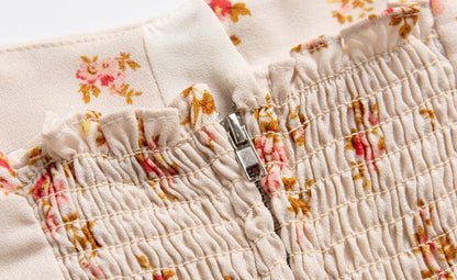 Spring French Sexy Beige Bottom Small Floral White Strap Zipper Slim Fit Base Strap