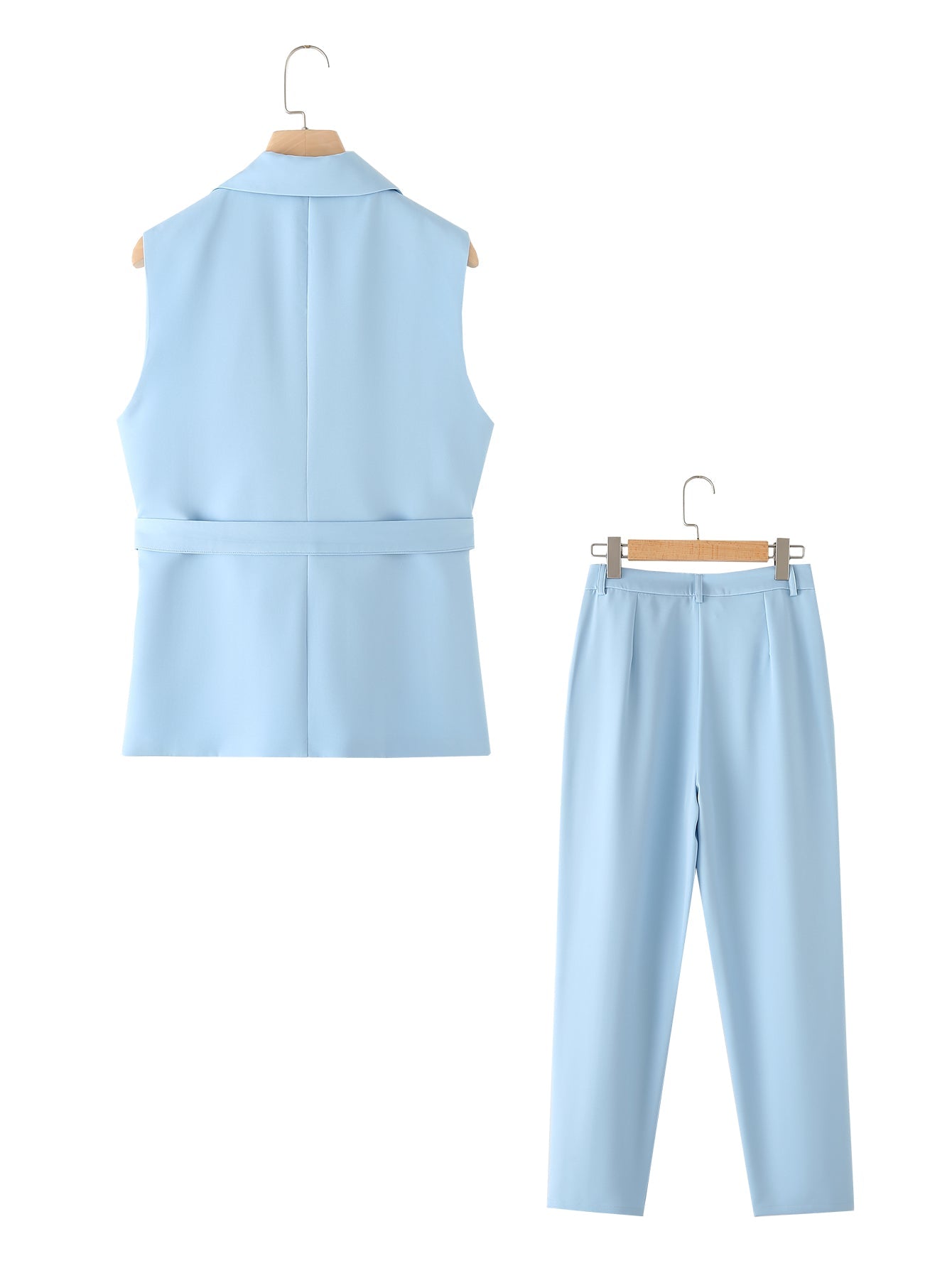 Casual Trousers Spring Solid Color Waist Tight and Belt Vest High Wais