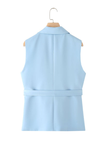 Casual Trousers Spring Solid Color Waist Tight and Belt Vest High Wais