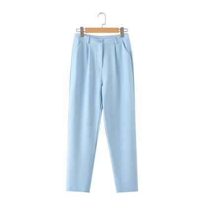 Casual Trousers Spring Solid Color Waist Tight and Belt Vest High Wais