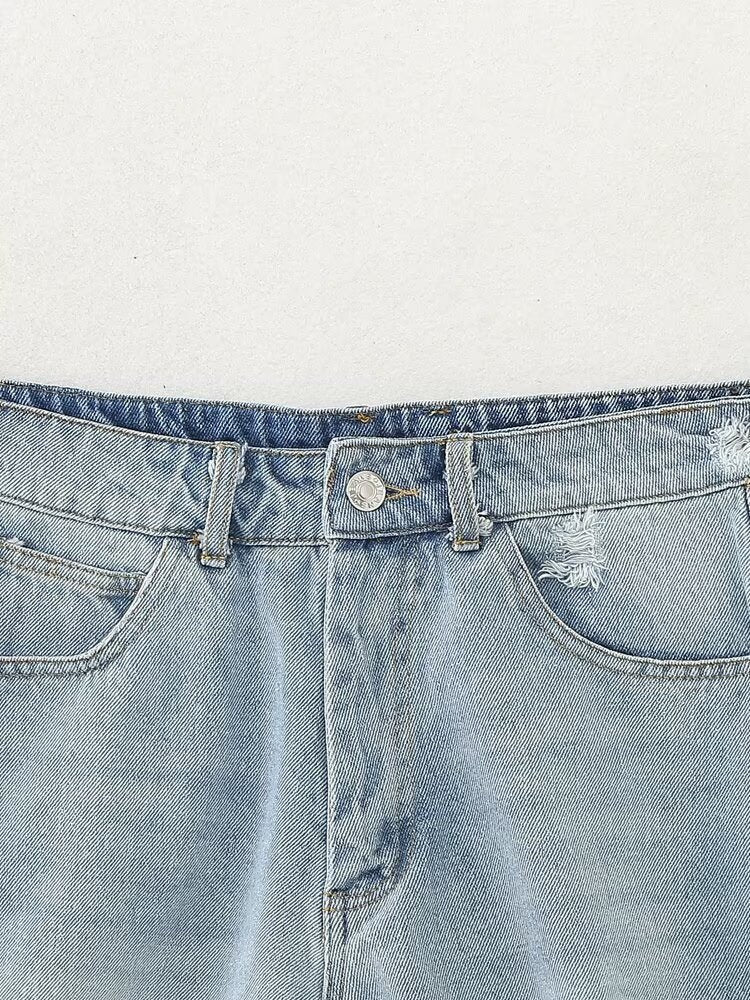  Denim Shorts Women Clothing French Brushed Burr Denim Shorts
